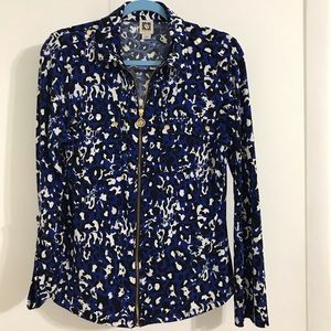 Anne Klein blue, White and black print blouse